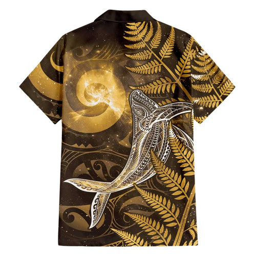 New Zealand Matariki Family Matching Off Shoulder Short Dress and Hawaiian Shirt Maori Koru With Humpback Whale Gold