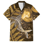 New Zealand Matariki Family Matching Puletasi and Hawaiian Shirt Maori Koru With Humpback Whale Gold