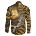 New Zealand Matariki Family Matching Puletasi and Hawaiian Shirt Maori Koru With Humpback Whale Gold