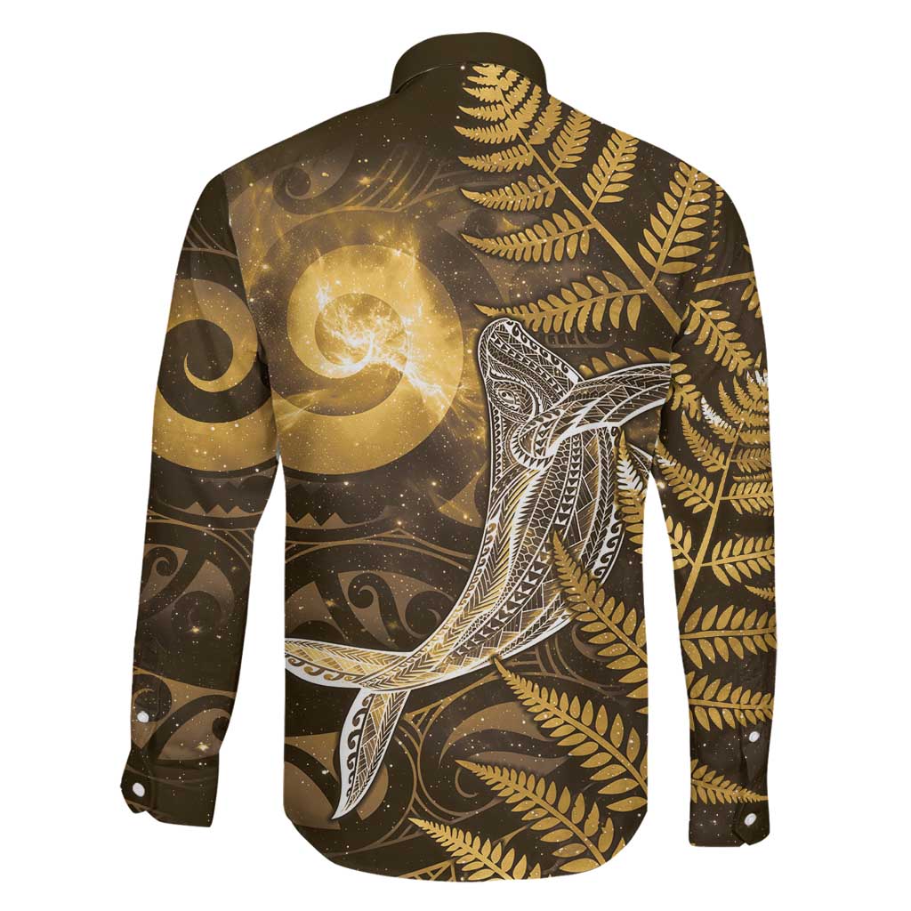 New Zealand Matariki Family Matching Short Sleeve Bodycon Dress and Hawaiian Shirt Maori Koru With Humpback Whale Gold