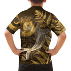 New Zealand Matariki Family Matching Summer Maxi Dress and Hawaiian Shirt Maori Koru With Humpback Whale Gold
