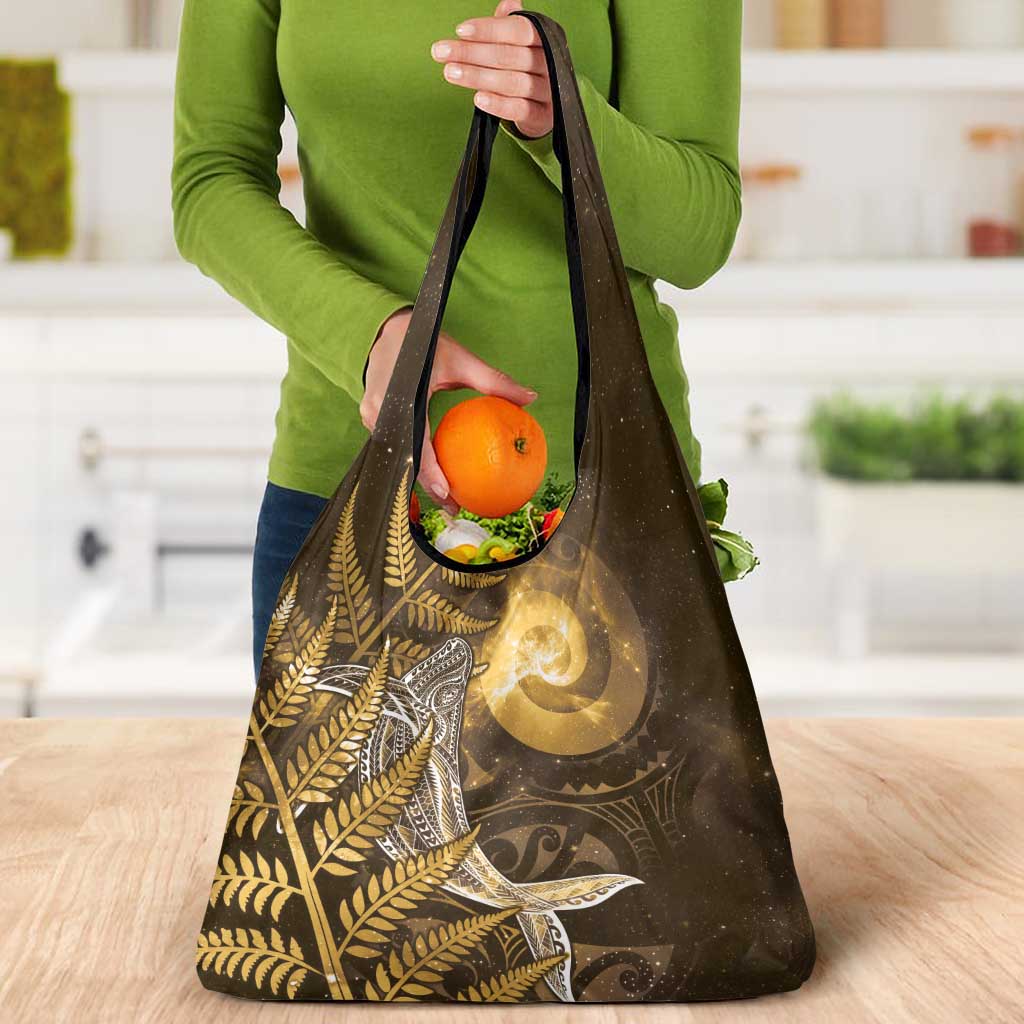 New Zealand Matariki Grocery Bag Maori Koru With Humpback Whale Gold