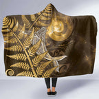 New Zealand Matariki Hooded Blanket Maori Koru With Humpback Whale Gold