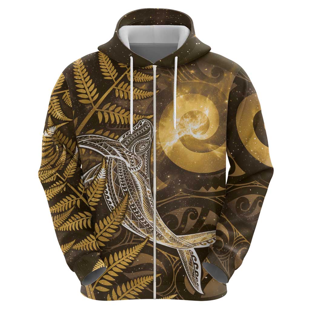 New Zealand Matariki Hoodie Maori Koru With Humpback Whale Gold