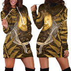New Zealand Matariki Hoodie Dress Maori Koru With Humpback Whale Gold
