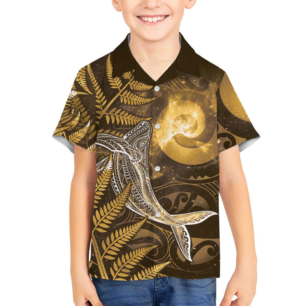 New Zealand Matariki Kid Hawaiian Shirt Maori Koru With Humpback Whale Gold