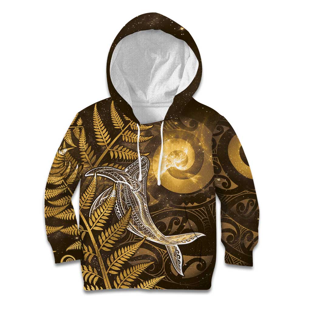 New Zealand Matariki Kid Hoodie Maori Koru With Humpback Whale Gold