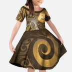 New Zealand Matariki Kid Short Sleeve Dress Maori Koru With Humpback Whale Gold
