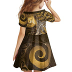 New Zealand Matariki Kid Short Sleeve Dress Maori Koru With Humpback Whale Gold