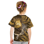 New Zealand Matariki Kid T Shirt Maori Koru With Humpback Whale Gold