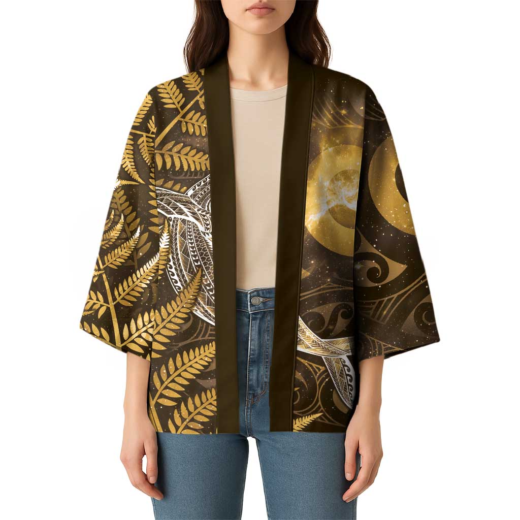 New Zealand Matariki Kimono Maori Koru With Humpback Whale Gold