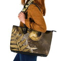 New Zealand Matariki Leather Tote Bag Maori Koru With Humpback Whale Gold