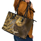 New Zealand Matariki Leather Tote Bag Maori Koru With Humpback Whale Gold