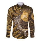 New Zealand Matariki Long Sleeve Button Shirt Maori Koru With Humpback Whale Gold