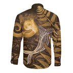 New Zealand Matariki Long Sleeve Button Shirt Maori Koru With Humpback Whale Gold