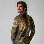 New Zealand Matariki Long Sleeve Polo Shirt Maori Koru With Humpback Whale Gold