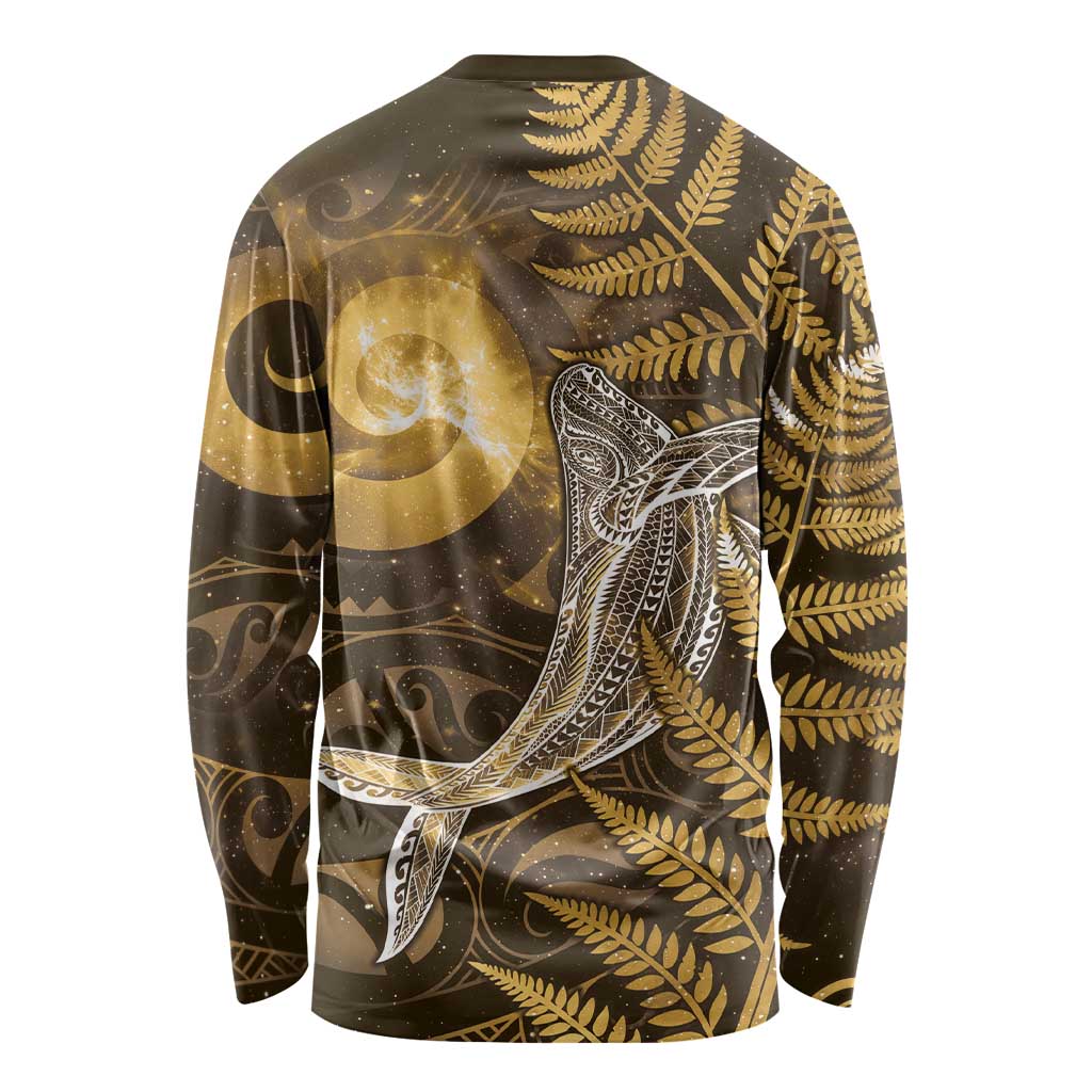 New Zealand Matariki Long Sleeve Shirt Maori Koru With Humpback Whale Gold