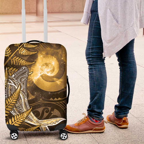 New Zealand Matariki Luggage Cover Maori Koru With Humpback Whale Gold