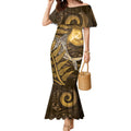 New Zealand Matariki Mermaid Dress Maori Koru With Humpback Whale Gold
