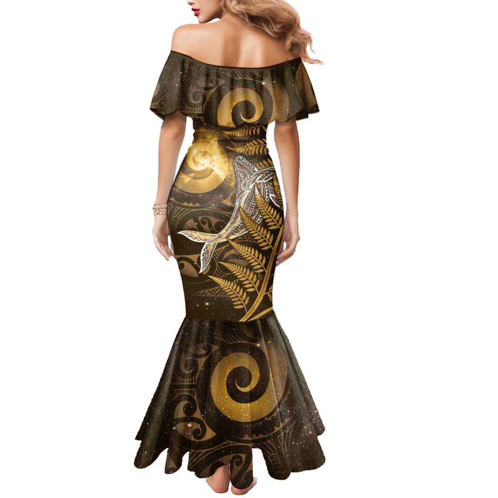 New Zealand Matariki Mermaid Dress Maori Koru With Humpback Whale Gold