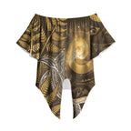 New Zealand Matariki Off Shoulder Wrap Waist Top Maori Koru With Humpback Whale Gold