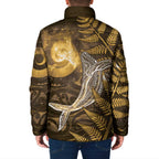 New Zealand Matariki Padded Jacket Maori Koru With Humpback Whale Gold