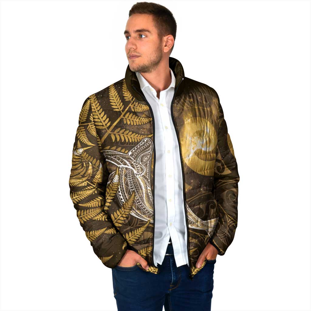 New Zealand Matariki Padded Jacket Maori Koru With Humpback Whale Gold