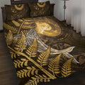 New Zealand Matariki Quilt Bed Set Maori Koru With Humpback Whale Gold