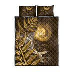 New Zealand Matariki Quilt Bed Set Maori Koru With Humpback Whale Gold