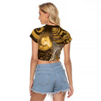 New Zealand Matariki Raglan Cropped T Shirt Maori Koru With Humpback Whale Gold