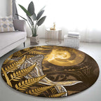 New Zealand Matariki Round Carpet Maori Koru With Humpback Whale Gold