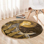 New Zealand Matariki Round Carpet Maori Koru With Humpback Whale Gold