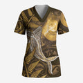 New Zealand Matariki Scrub Top Maori Koru With Humpback Whale Gold