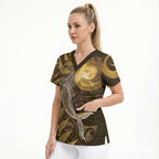 New Zealand Matariki Scrub Top Maori Koru With Humpback Whale Gold