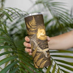 New Zealand Matariki Skinny Tumbler Maori Koru With Humpback Whale Gold