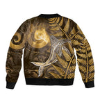 New Zealand Matariki Sleeve Zip Bomber Jacket Maori Koru With Humpback Whale Gold