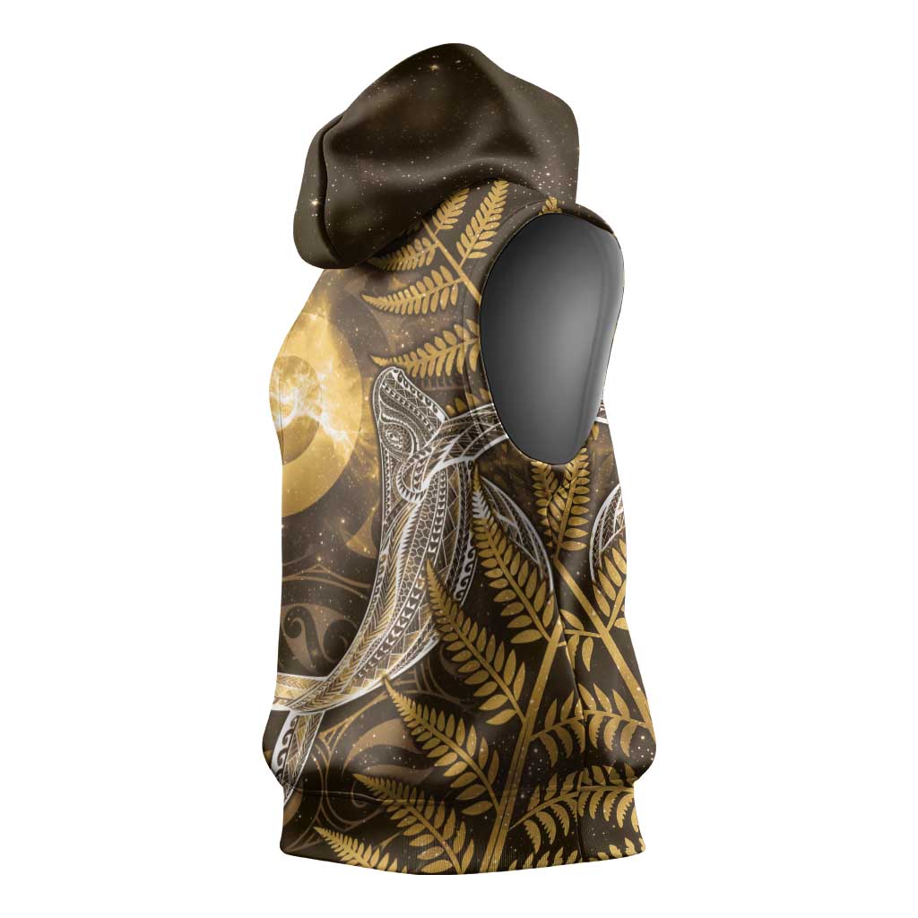 New Zealand Matariki Sleeveless Hoodie Maori Koru With Humpback Whale Gold