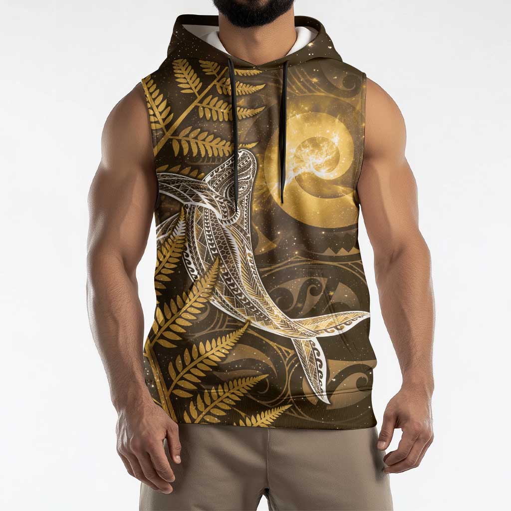 New Zealand Matariki Sleeveless Hoodie Maori Koru With Humpback Whale Gold