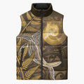 New Zealand Matariki Sleeveless Puffer Jacket Maori Koru With Humpback Whale Gold