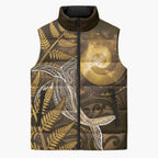 New Zealand Matariki Sleeveless Puffer Jacket Maori Koru With Humpback Whale Gold