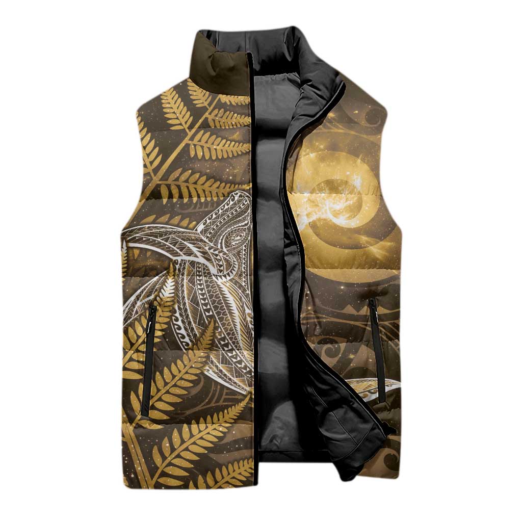 New Zealand Matariki Sleeveless Puffer Jacket Maori Koru With Humpback Whale Gold