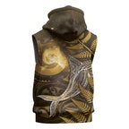 New Zealand Matariki Sleeveless Zip Hoodie Maori Koru With Humpback Whale Gold