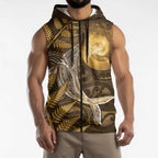 New Zealand Matariki Sleeveless Zip Hoodie Maori Koru With Humpback Whale Gold