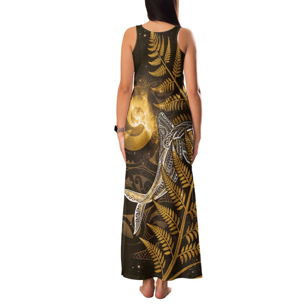 New Zealand Matariki Tank Maxi Dress Maori Koru With Humpback Whale Gold