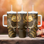 New Zealand Matariki Tumbler With Handle Maori Koru With Humpback Whale Gold