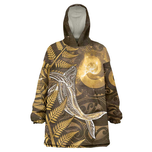 New Zealand Matariki Wearable Blanket Hoodie Maori Koru With Humpback Whale Gold