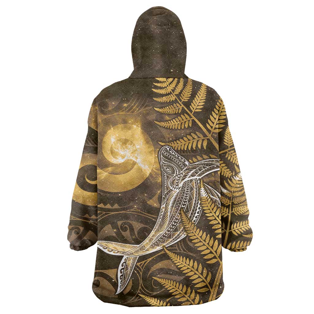 New Zealand Matariki Wearable Blanket Hoodie Maori Koru With Humpback Whale Gold