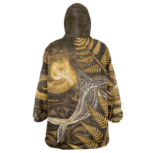 New Zealand Matariki Wearable Blanket Hoodie Maori Koru With Humpback Whale Gold
