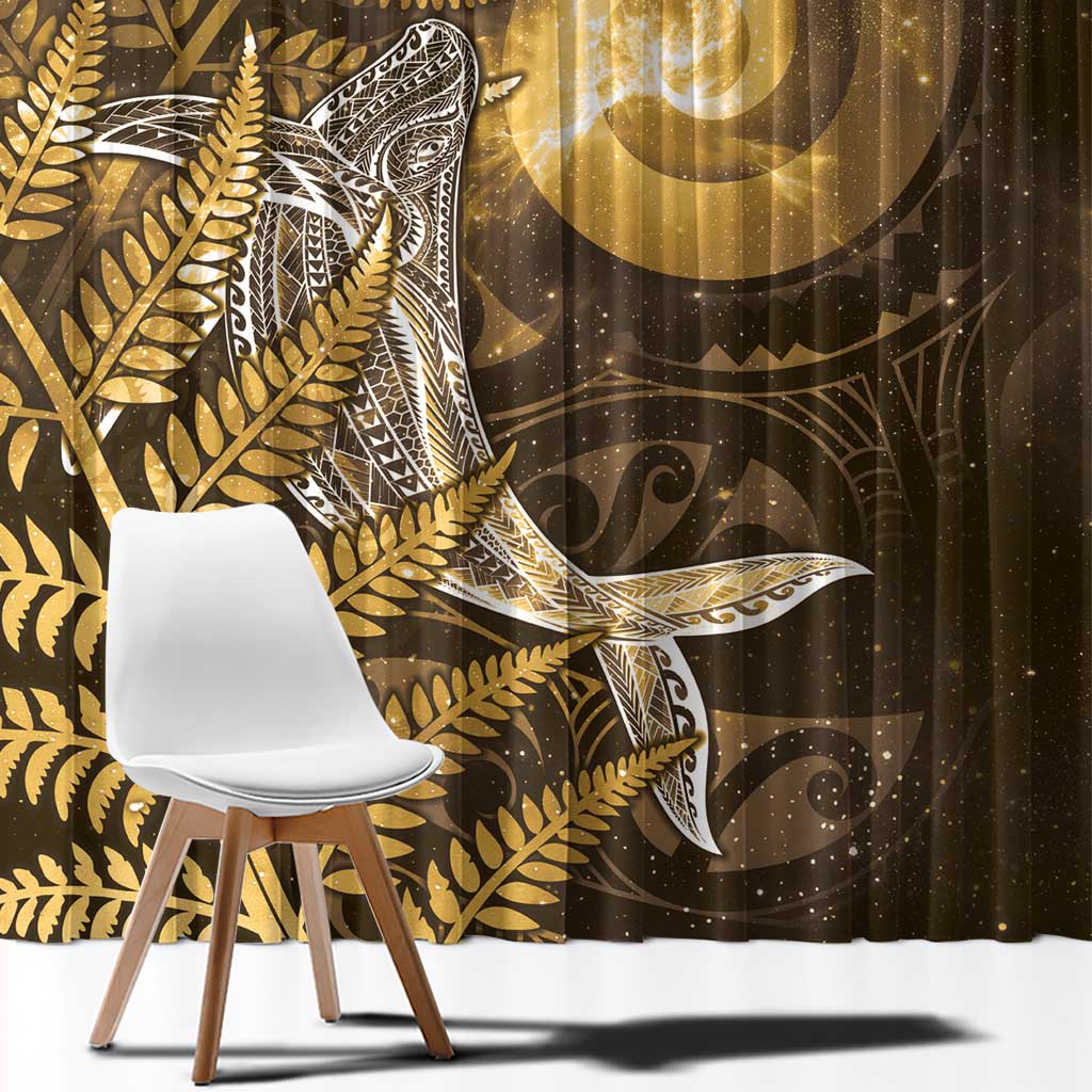 New Zealand Matariki Window Curtain Maori Koru With Humpback Whale Gold