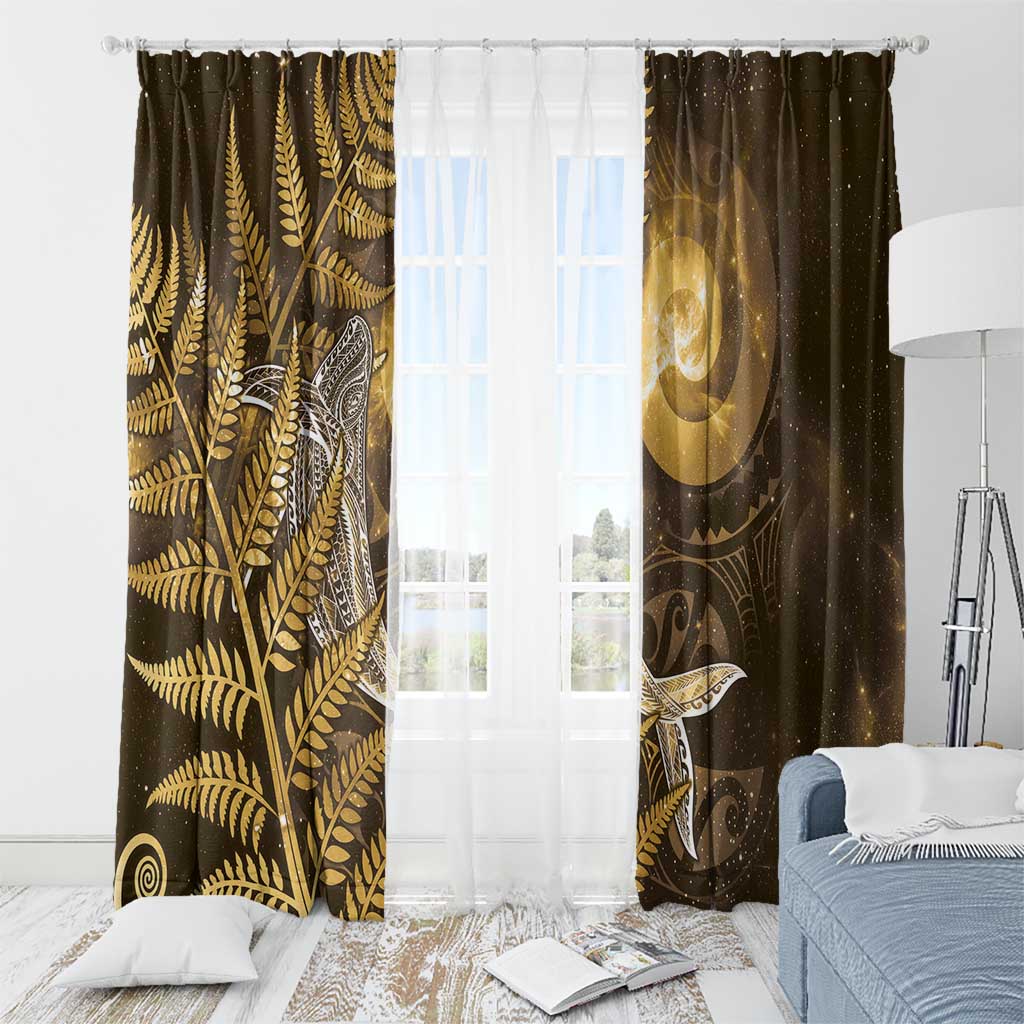 New Zealand Matariki Window Curtain Maori Koru With Humpback Whale Gold